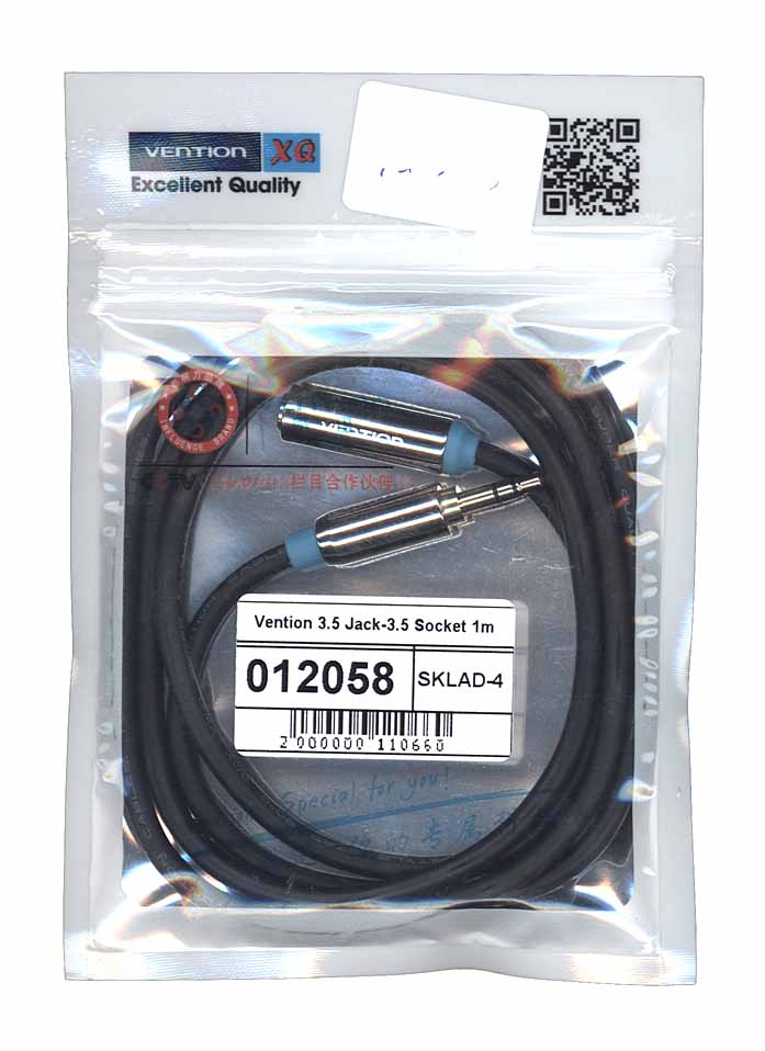 Кабель Vention 3.5 Jack-3.5 Socket 1m черный