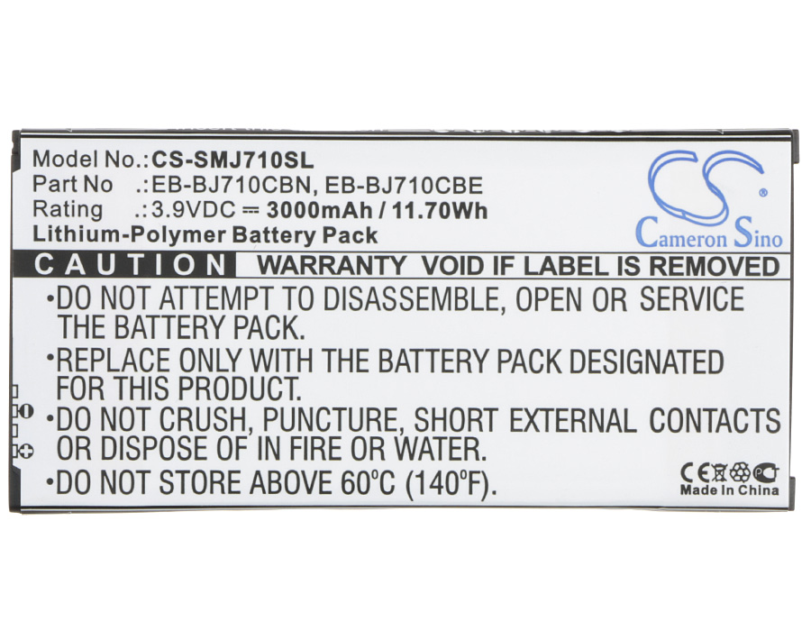 Аккумулятор CS-SMJ710SL EB-BJ710CBE для Samsung Galaxy J7 2016, SM J710f 3.9V / 3000mAh / 11.70Wh
