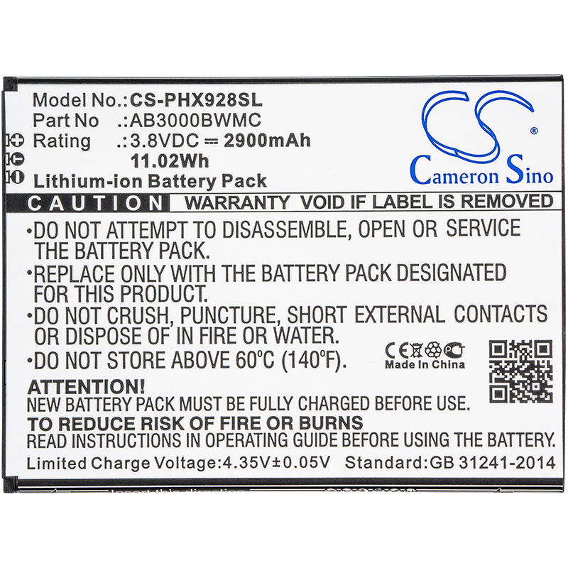 Аккумулятор CS-PHX928SL AB3000BWMC для Philips Xenium i928 3.8V / 2900mAh / 11.02Wh