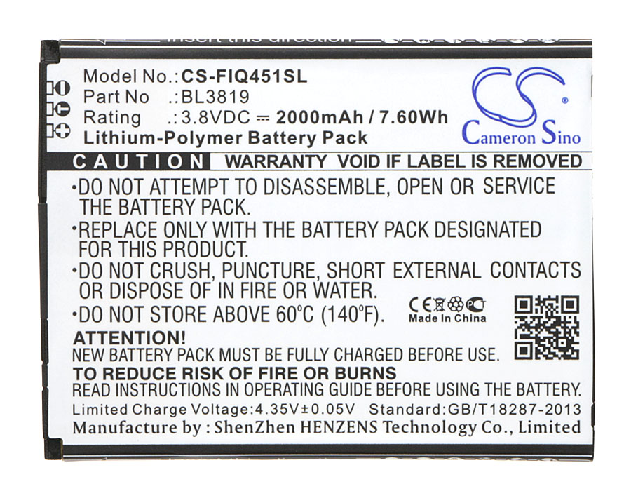 Аккумулятор CS-FIQ451SL BL3819 для Fly IQ4514 Evo Tech 4 3.8V / 2000mAh / 7.60Wh