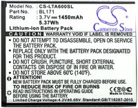 ����������� CS-LTA600SL BL171 ��� Lenovo A390  3.7V / 1450mAh / 5.37Wh