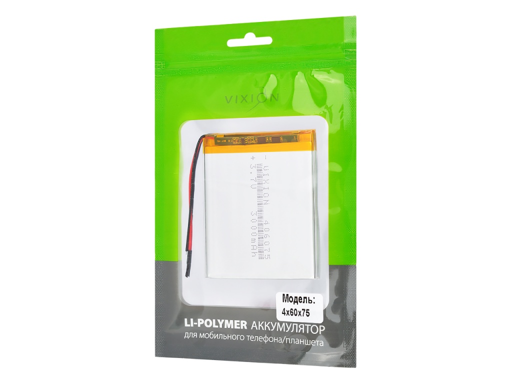 Аккумулятор Li-Pol (батарея) 4x60x75 mm 2 pin 3000mAh 3,7V (Vixion)