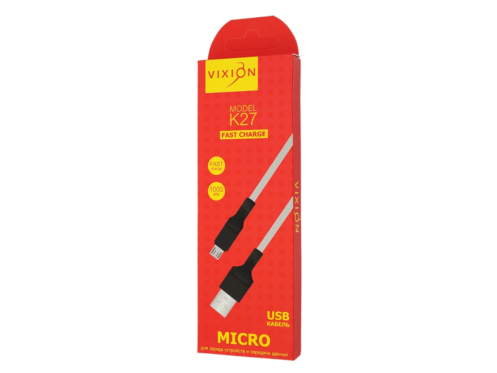 Кабель USB VIXION (K27) microUSB (1м) (белый)