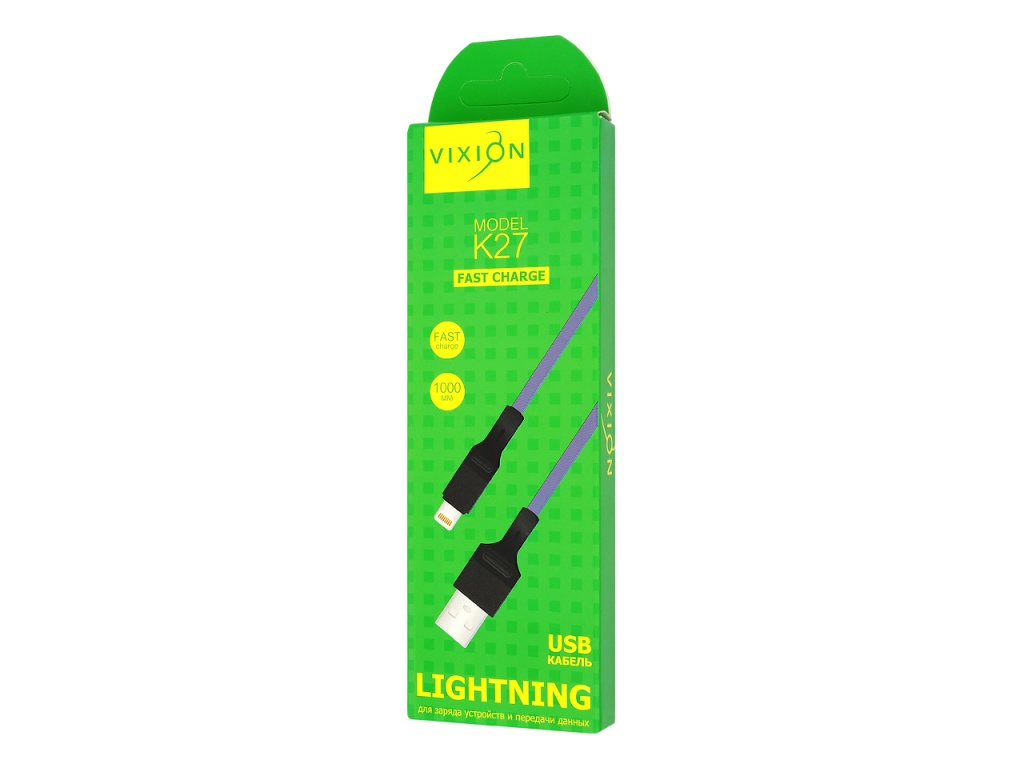 Кабель USB VIXION (K27) для iPhone 5/5C/5S/6/6 Plus/6S/6S Plus/7/iPad 4/Air (1м) (синий)