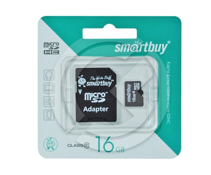 Карта памяти MicroSD 16GB Smartbuy Class 10 SDHC + адаптер SD
