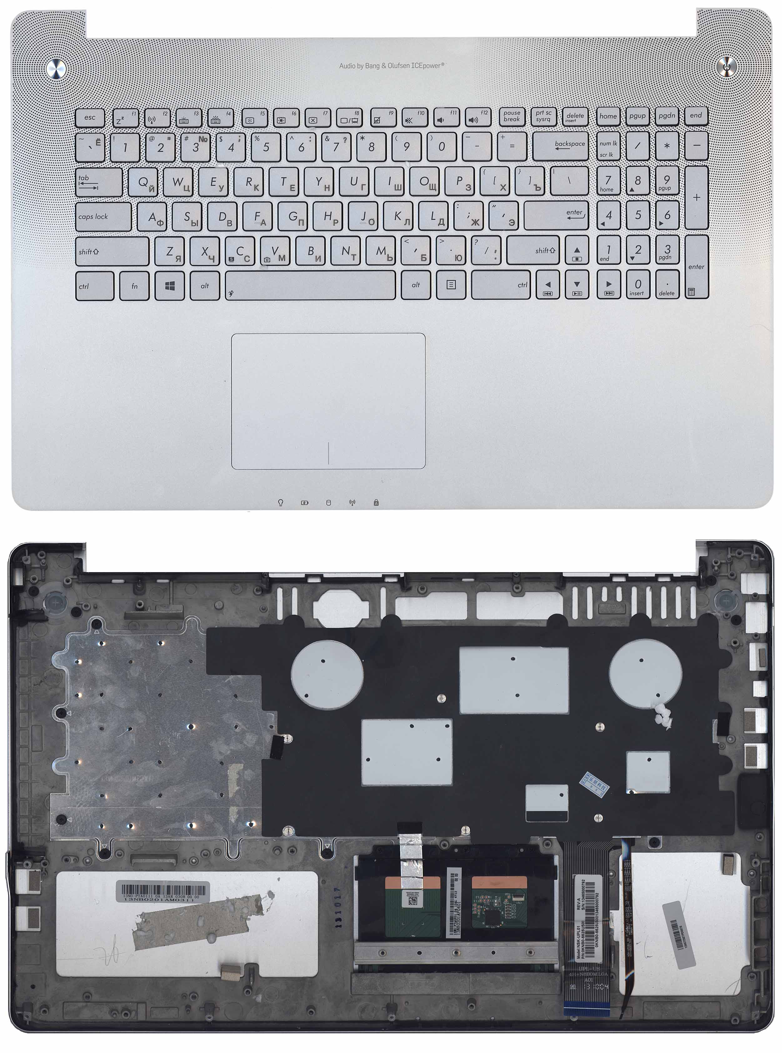 Клавиатура для ноутбука Asus N750 N750J N750JK N750JV серебристая топ-панель Б/У