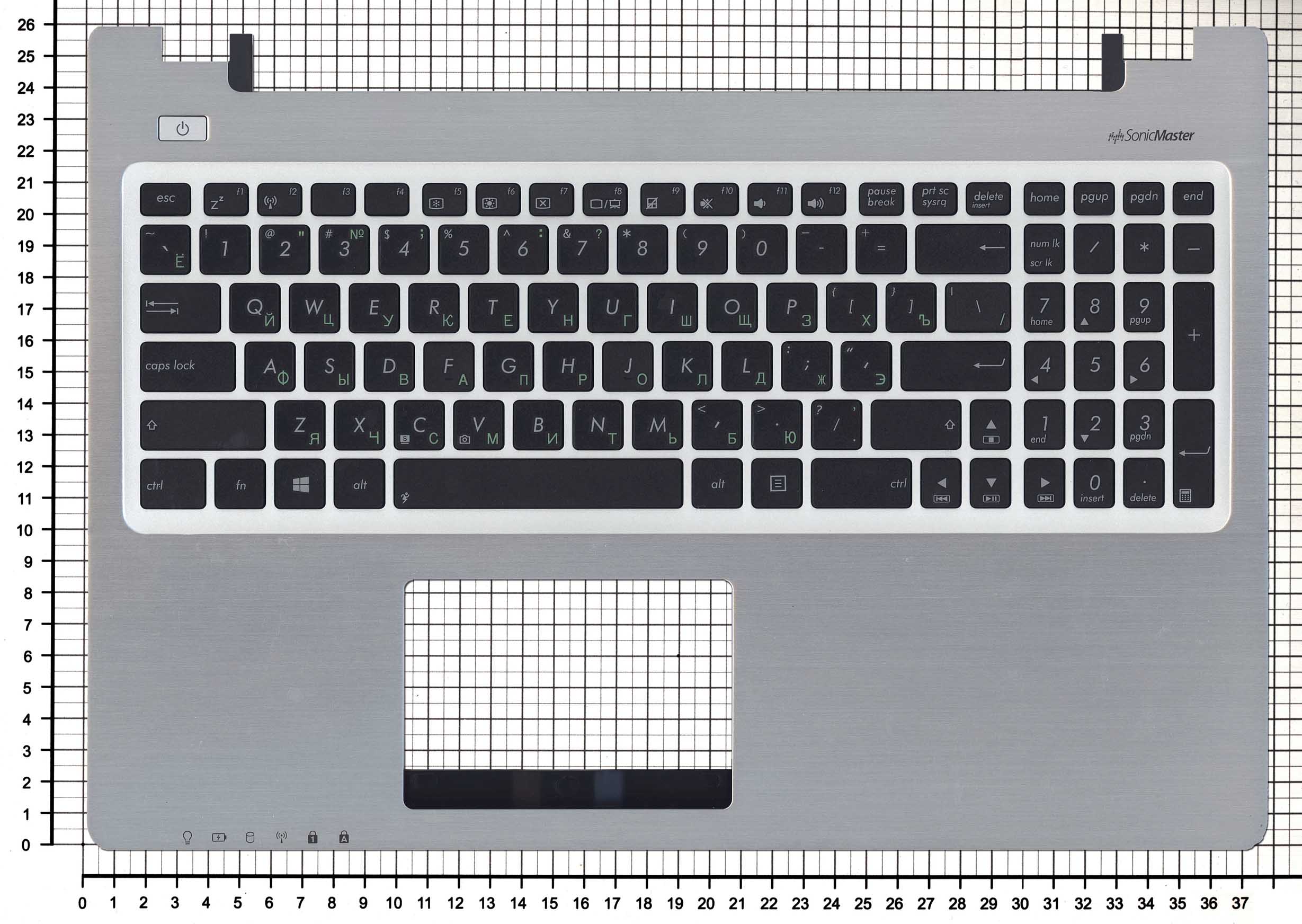 Клавиатура для ноутбука ASUS K56 топ-панель черно-серебристая