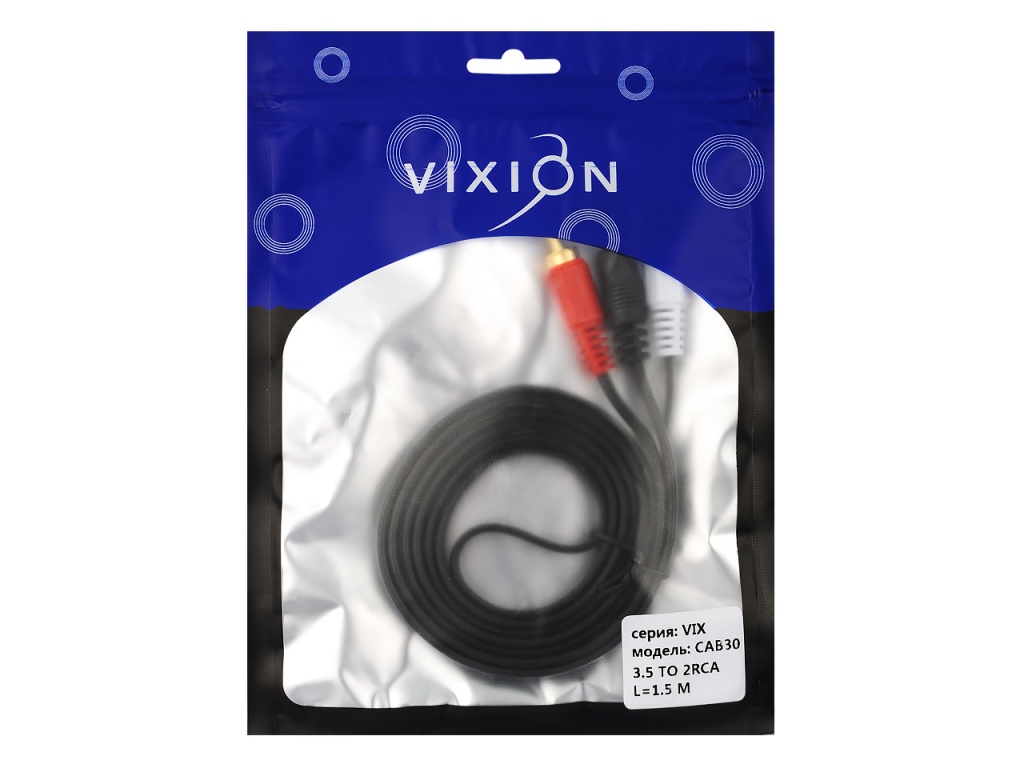 Кабель VIXION CAB30 2RCA (M) - 3.5 JACK (M) 1.5m (черный)