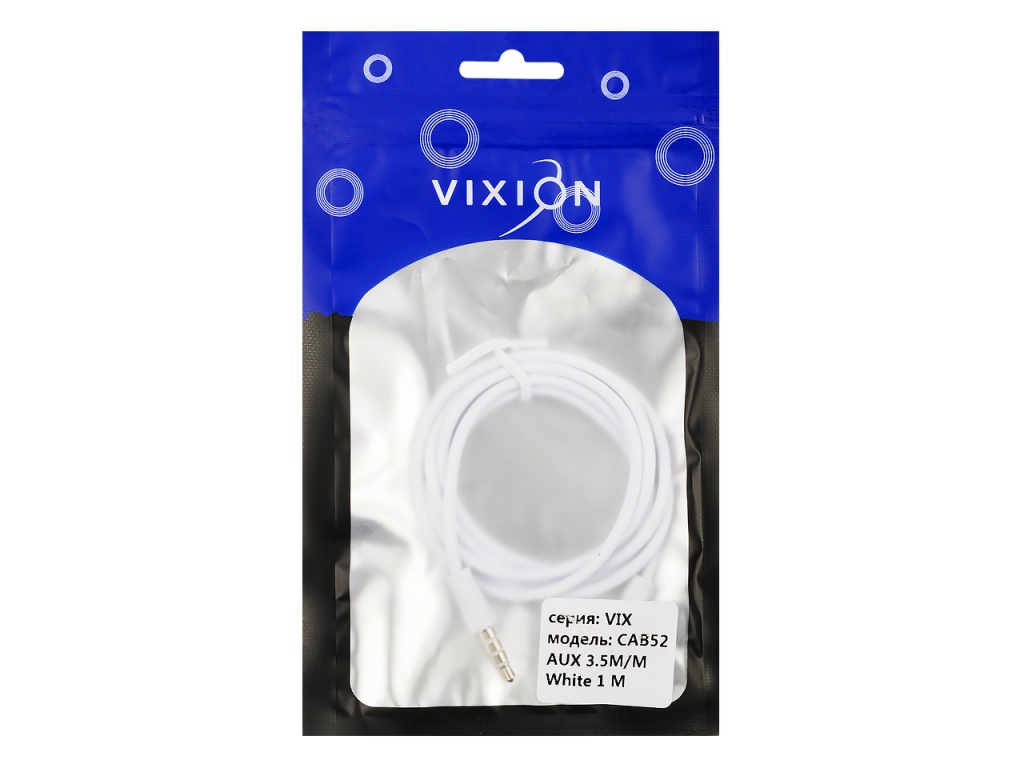 Кабель VIXION CAB52 AUX 3,5 (M) - AUX 3,5 (M) 1m (белый)