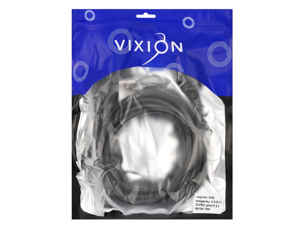 Кабель сетевой VIXION CAB57 EURO pin (m) - C13 (m) (3м) (черный)