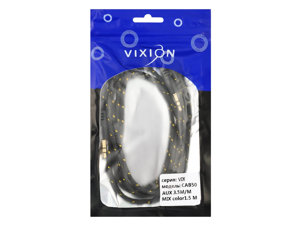 Кабель VIXION CAB50 AUX 3,5 (M) - AUX 3,5 (M) 1.5m (черный)