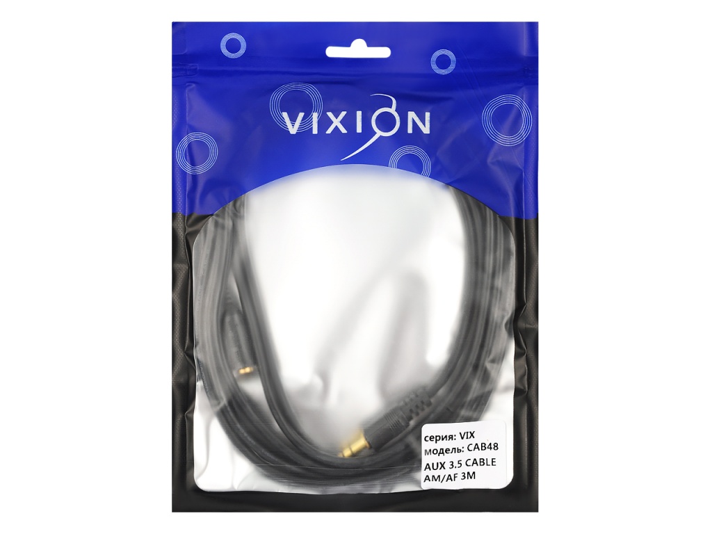 Удлинитель VIXION CAB48 AUX 3,5 (M) - AUX 3,5 (F) 3m (черный)