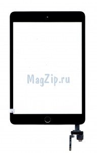 Тачскрин для iPad mini 3 (с разъемом) + золотая кнопка HOME (черный)