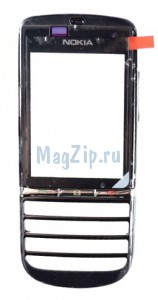 Тачскрин для Nokia 300 (Asha) (черный) с передней панелью оригинал (TW)
