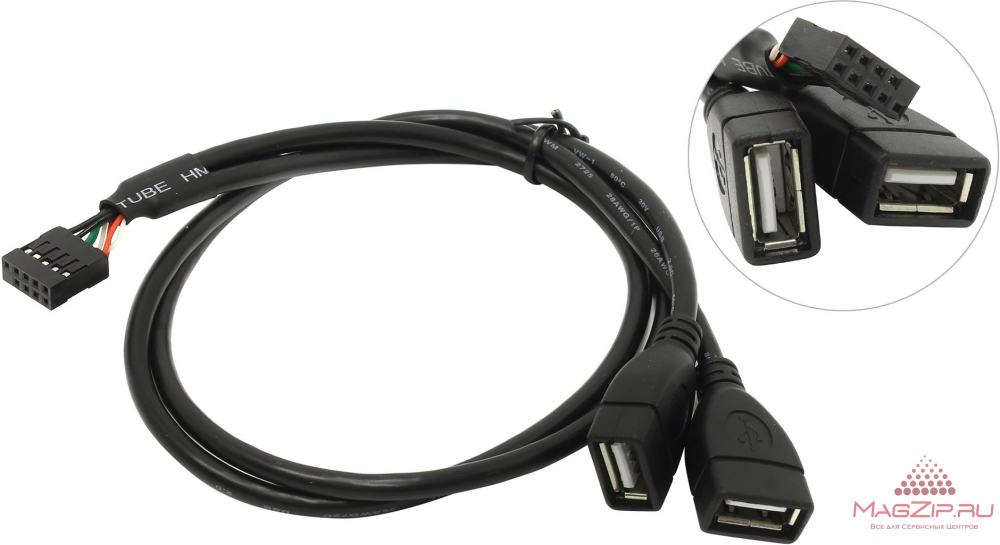 Кабель-переходник 2xUSB 2.0 --> 9pin разъем для подключения к материнской плате