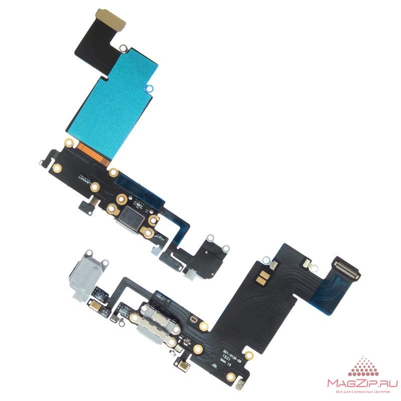 Шлейф для iPhone 6S Plus + разъем зарядки + разъем гарнитуры + микрофон (серый)