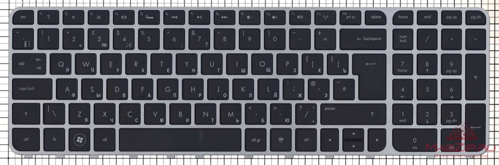 Клавиатура для ноутбука HP Pavilion M6-1000 ENVY M6-1100 M6-1200 черная, рамка серебро