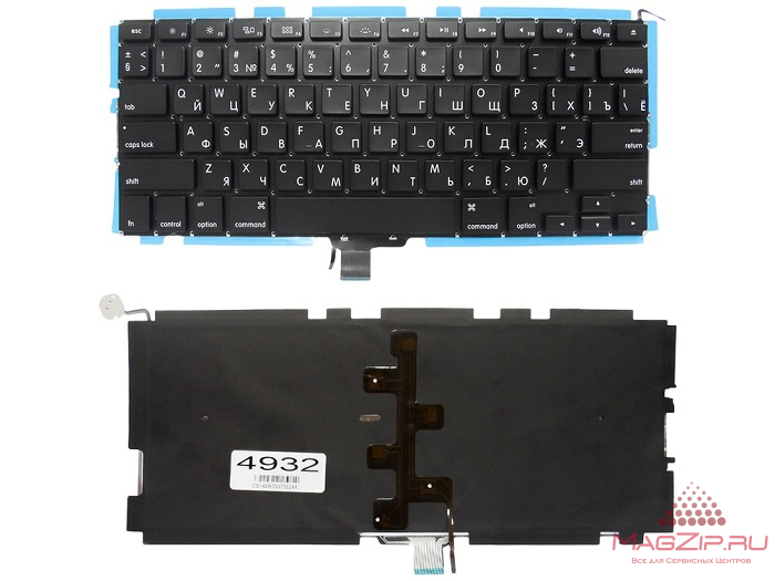 Клавиатура для ноутбука APPLE MacBook A1278 черная, плоский Enter, с подсветкой