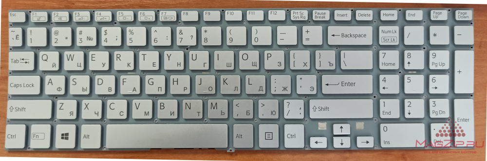 Клавиатура для ноутбука Sony FIT 15 SVF15 серебристая без рамки с подсветкой