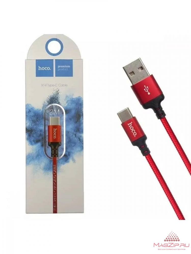Кабель USB HOCO (X14) Type-C (2м) (черно/красный)