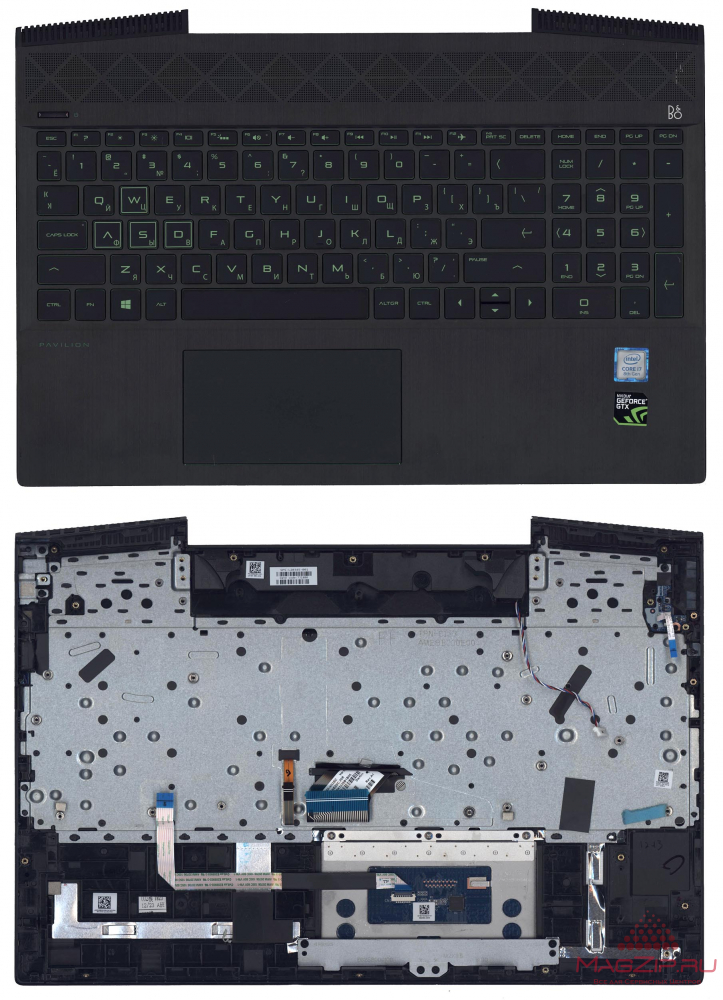Клавиатура для ноутбука HP Pavilion Gaming 15-CX топкейс зеленая подсветка