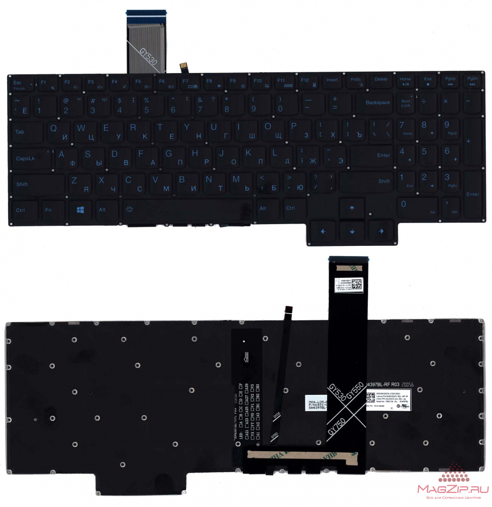 Клавиатура для ноутбука Lenovo Y7000 R7000 Y7000P черная с синей подсветкой
