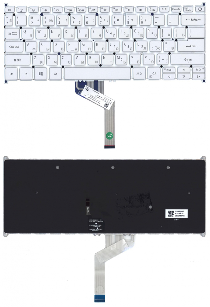 Клавиатура для ноутбука Acer Swift 5 SF514-52T серебристая с подсветкой