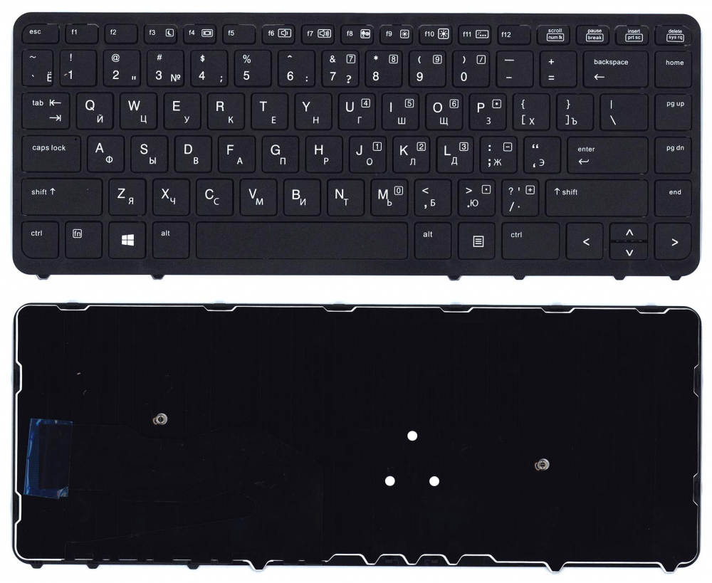 Клавиатура для ноутбука HP EliteBook 840 G1 G2 черная c рамкой без указаеля и без подсветки