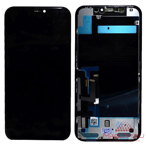 Дисплей для iPhone 11 + тачскрин с рамкой + задняя металлическая рамка черный (100% LCD)