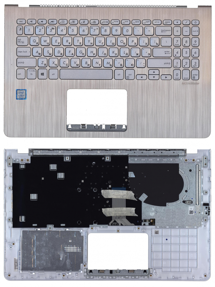 Клавиатура для ноутбука Asus Vivobook S15 S530U X530UN серебристая топ-панель
