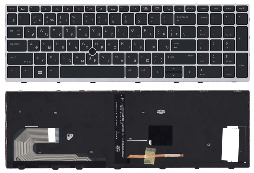 Клавиатура для ноутбука HP EliteBook 850 G5 755 G5 черная с серой рамкой и подсветкой