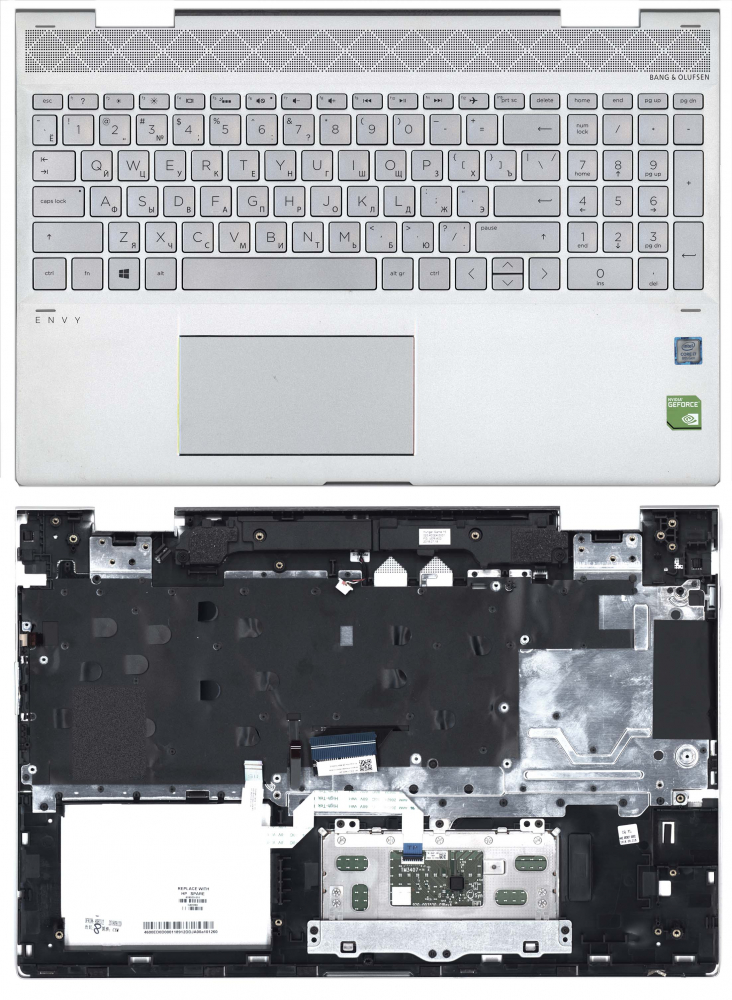 Клавиатура для ноутбука HP Envy 15-cn 15-cp топкейс серебристый
