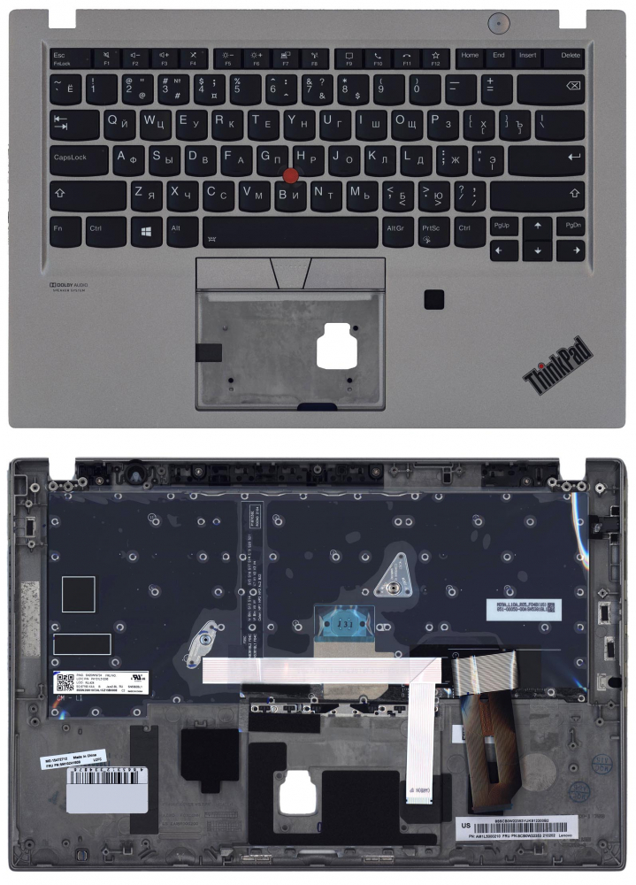 Клавиатура для ноутбука Lenovo ThinkPad T14s топкейс серебро